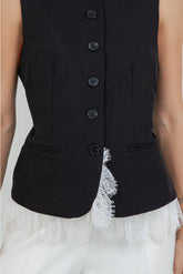 Soft Woven Structured Vest with Contrast Bottom Lace